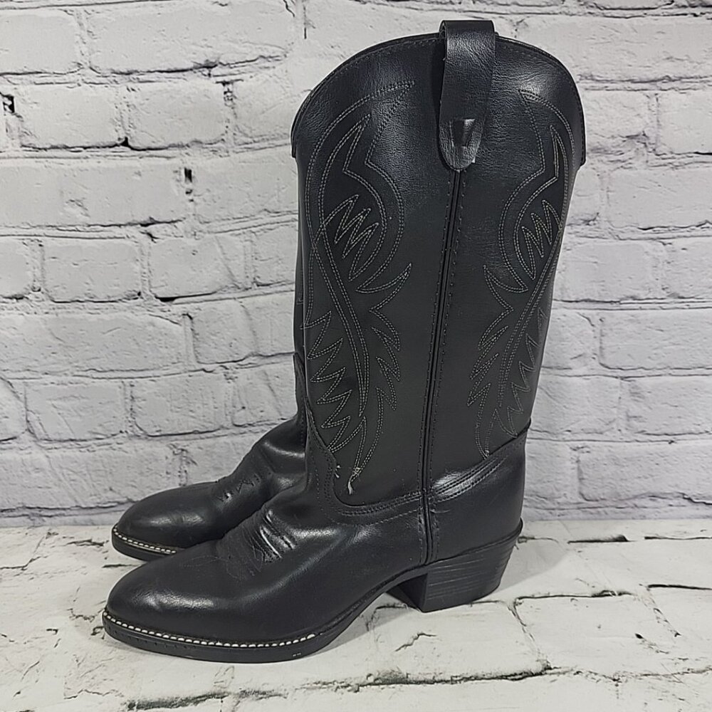 Vtg Bronco Made in USA Black‎ Leather Cowboy Boots Men's Size 9 D Western Rodeo